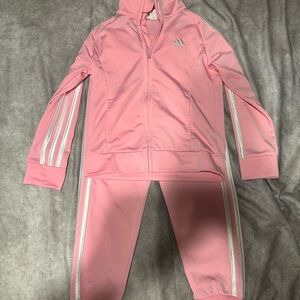 Adidas Pink and white kids track suit